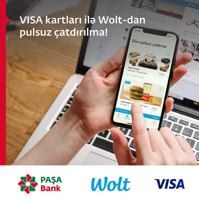 PAŞA Bank VISA kart sahibləri Wolt-dan sifariş etdikdə pulsuz çatdırılma qazanır!