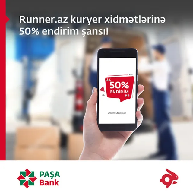 PAŞA Bank kart sahibləri “Runner”-dən çatdırılma xidmətinə 50% endirim əldə edir!
