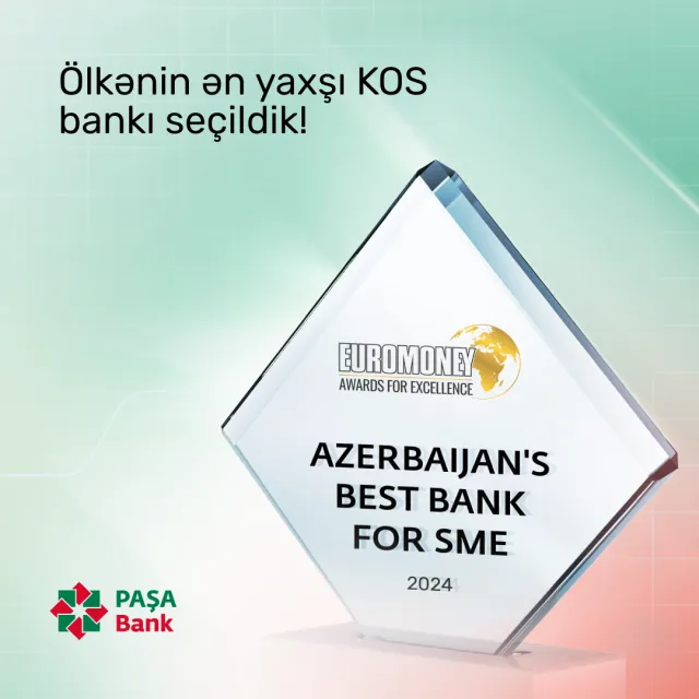 “PAŞA Bank” “Euromoney” beynəlxalq nəşri tərəfindən “Azərbaycanın ən yaxşı KOS bankı” mükafatına layiq görülüb