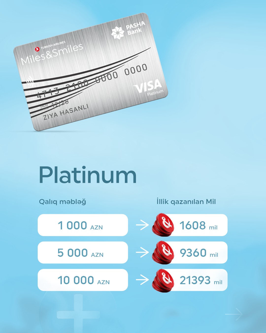 PAŞA Bank “Miles&Smiles PAŞA Bank” kart sahibləri üçün yeni “Overnight Mile” (hesab qalığına görə mil qazancı) funksionallığı - Visa Platinum